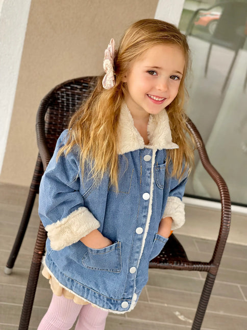 Denim jas met zachte teddyvoering