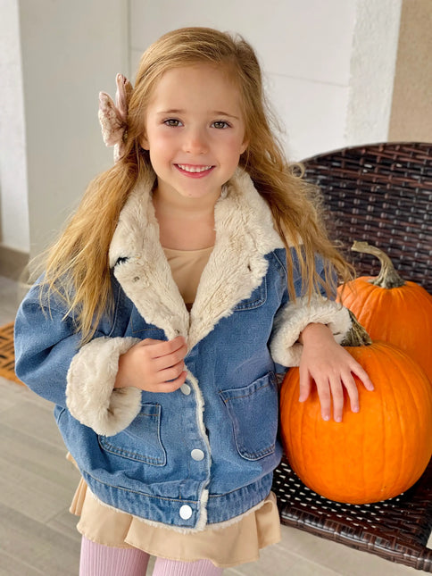 Denim jas met zachte teddyvoering