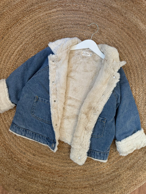 Denim jas met zachte teddyvoering