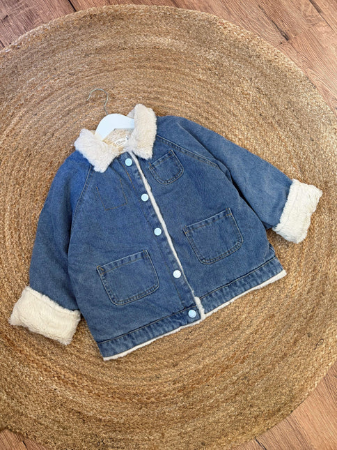 Denim jas met zachte teddyvoering