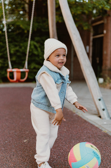 Denim bodywarmer met teddyvoering