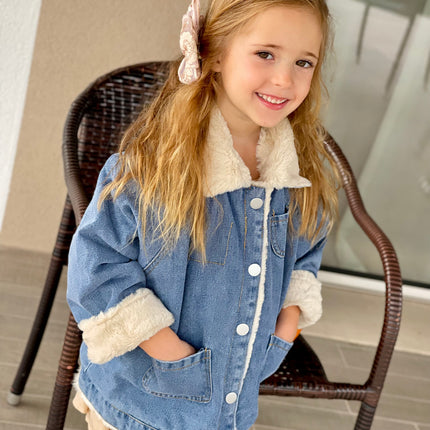 Denim jas met zachte teddyvoering