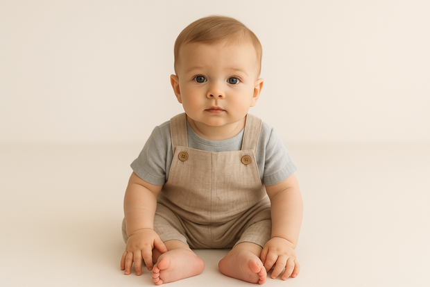Baby jongen in neutrale kleding