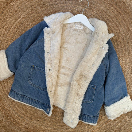 Denim jas met zachte teddyvoering