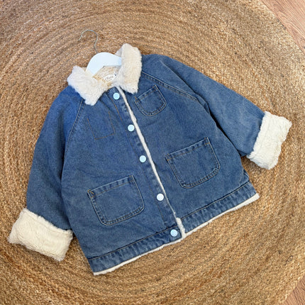Denim jas met zachte teddyvoering