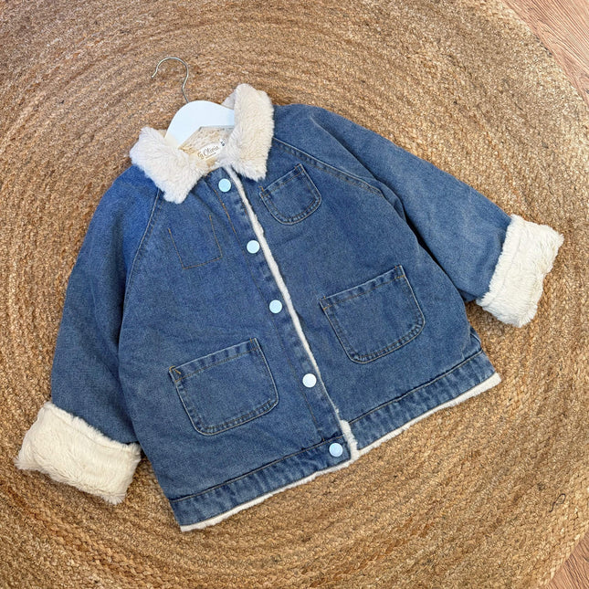 Denim jas met zachte teddyvoering